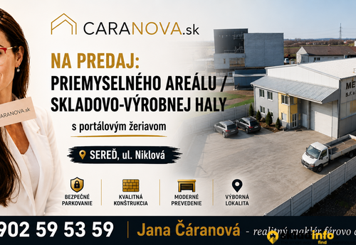 Sklady spoločnosti PREDAJ - PRENÁJOM PRIEMYSELNÉHO AREÁLU / SKLADOVO-VÝROBNEJ HALY S PORTÁLOVÝM ŽERIAVOM – SEREĎ, ul. Niklová na prenájom