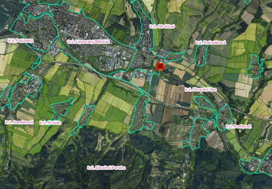 Priemyselný pozemok 40 531 m² — Liptovský Mikuláš, k.ú. Okoličné