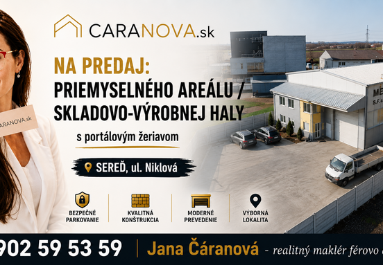 PREDAJ - PRENÁJOM PRIEMYSELNÉHO AREÁLU / SKLADOVO-VÝROBNEJ HALY S PORTÁLOVÝM ŽERIAVOM – SEREĎ, ul. Niklová